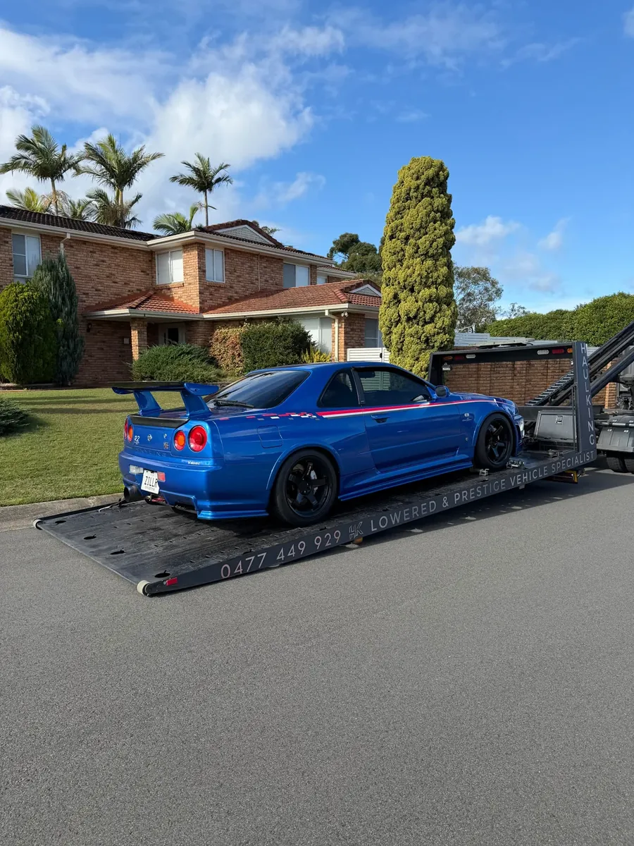 Nissan Skyline GT-R R34 loaded on HaulKing's low-angle tray in Sydney