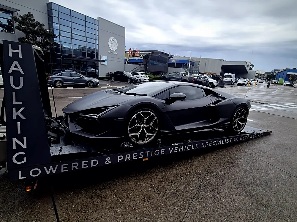 Lamborghini Revuelto on HaulKing's low-entry tray